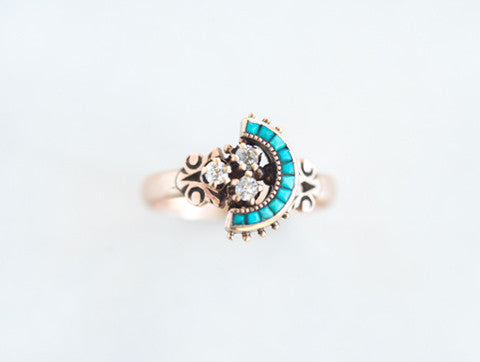 Victorian Etruscan Revival Diamond and Turquoise Ring