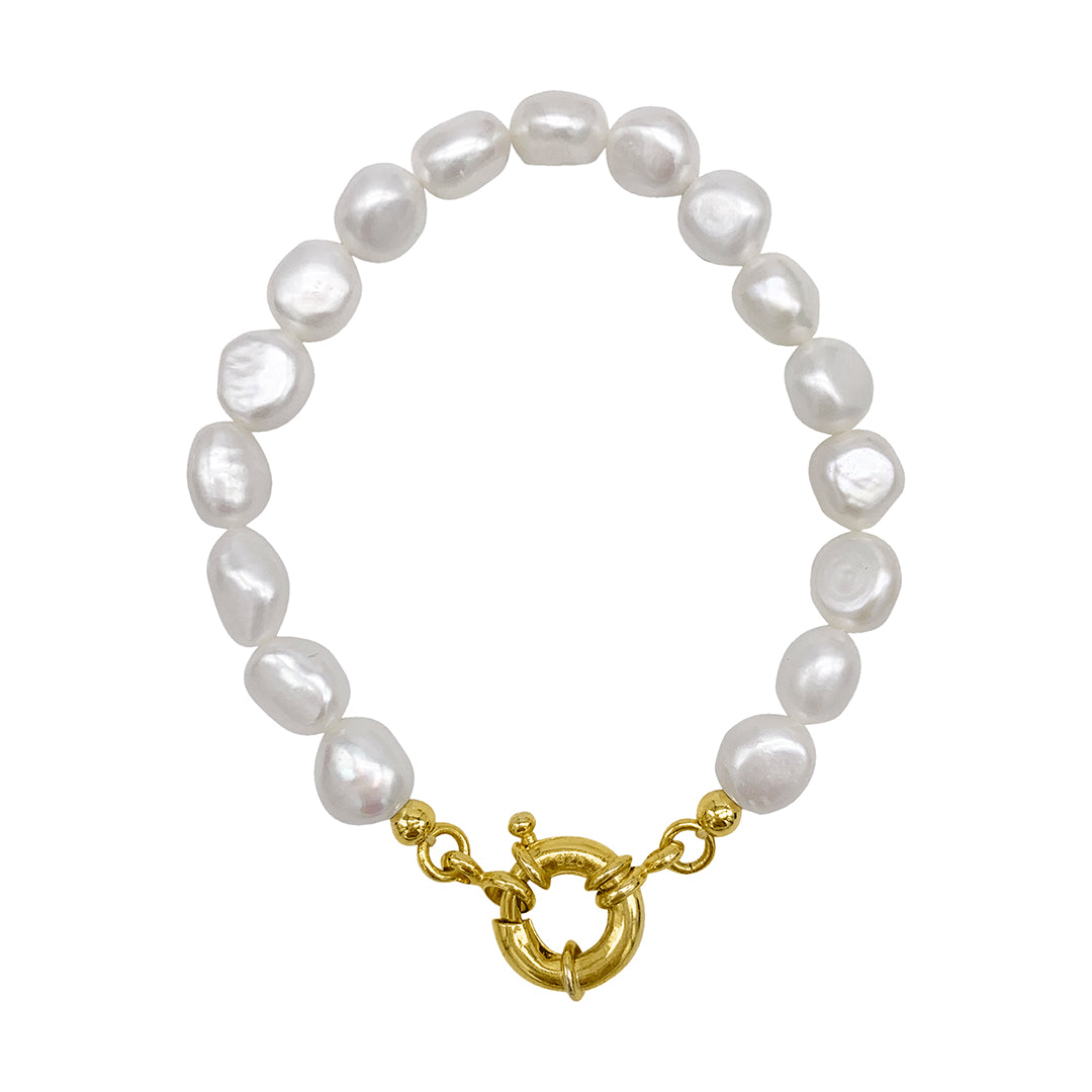 Freshwater Pearl Bracelet with Oversized Lock gold