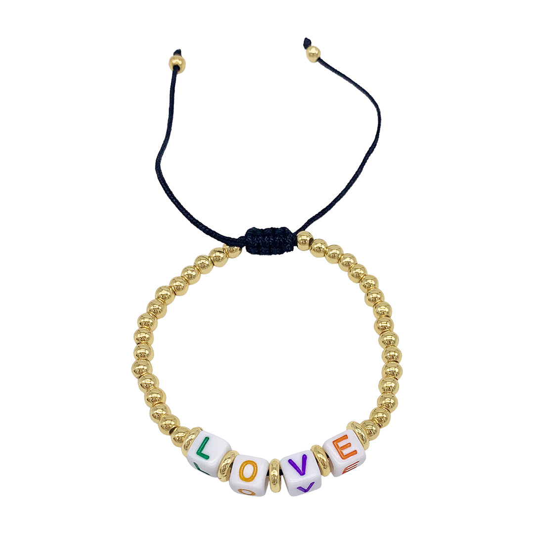 Love Gold Bead Adjustable Pull Bracelet