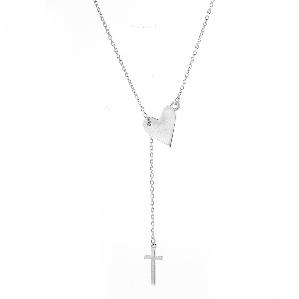 Adornia Heart and Cross Adjustable Lariat Necklace silver gold – ADORNIA
