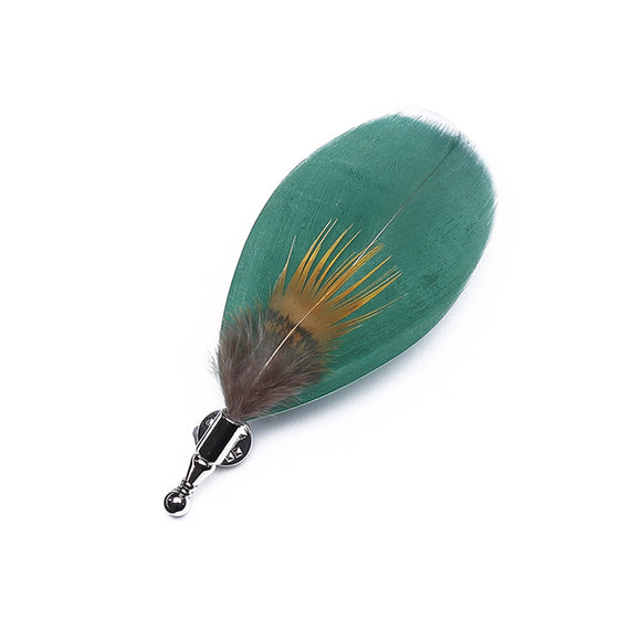 Hunter Green / Orange Feather Brooch Lapel Pin