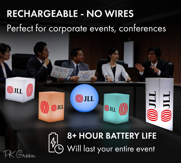 Our lights have an 8-hour battery life, so they will stay illuminated throughout your event.