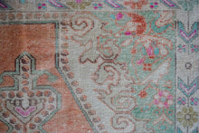 Load image into Gallery viewer, 4’7 x 7’10 Vintage Turkish Oushak Carpet Muted Apricot, Celadon + Gray