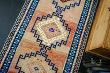 Load image into Gallery viewer, 3’4 x 11’8 Vintage Turkish Runner Blush-Pink, Blue and Green