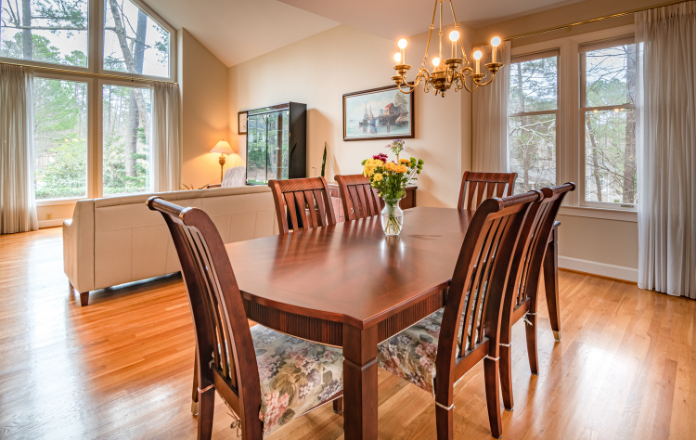 Dining room featuring a mahogany wood table and chairs