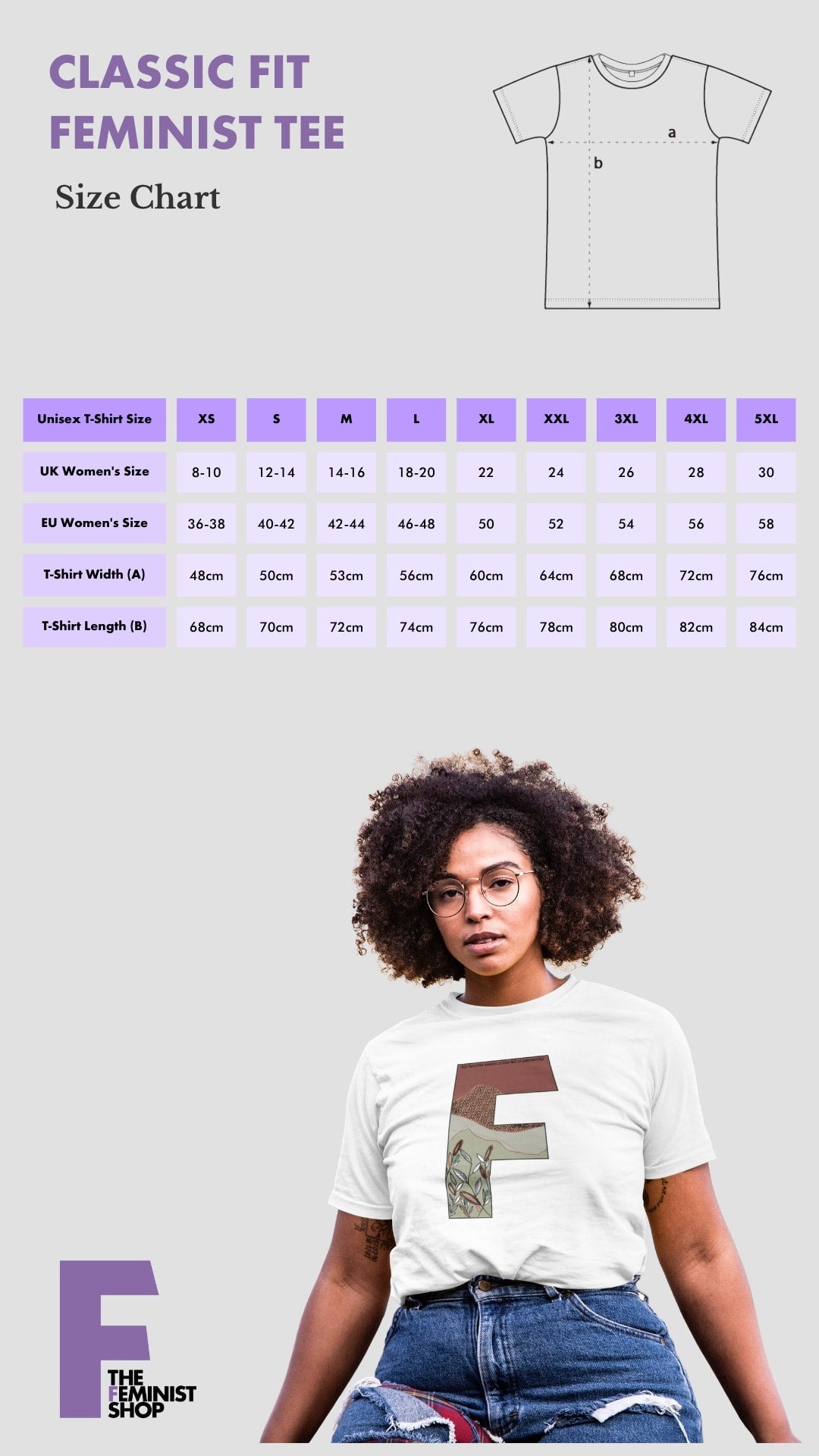 Classic Feminist Tee Size Chart