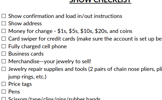 Free Download: Getting Ready for Your First Jewelry Show Packing Checklist