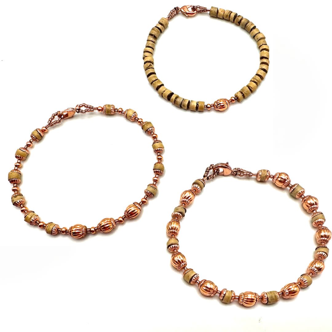 Copper and Wood Bracelet Trio 