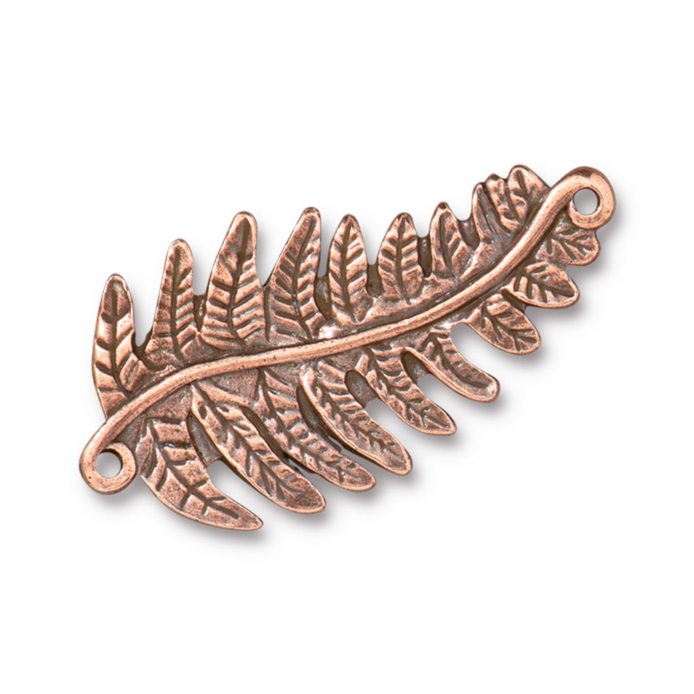 Connector Link, Fern Focal 40mm, Antiqued Copper Plated, by TierraCast (1 Piece)