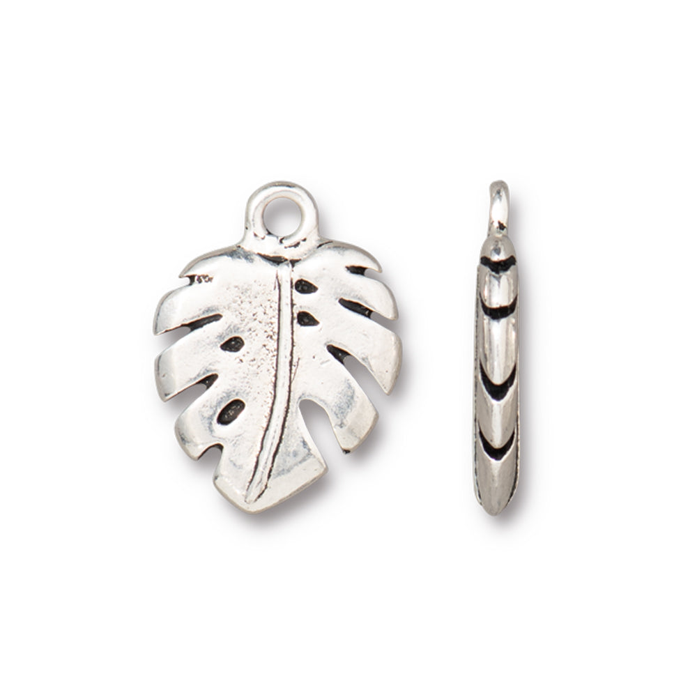 Charm, Monstera Leaf 14.5x19mm, Antiqued Silver Plated, by TierraCast (1 Piece)