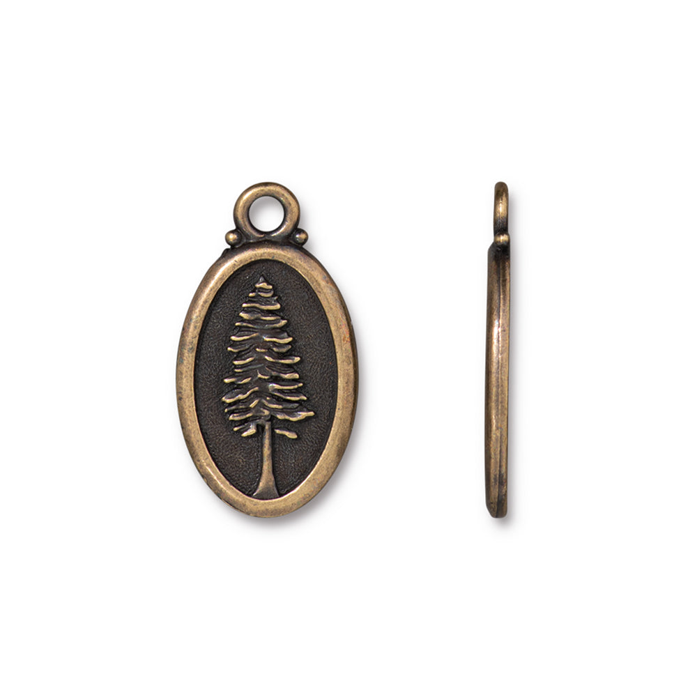 Pendant, Redwood Tree with Quote 29.5mm, Brass Oxide, by TierraCast (1 Piece)