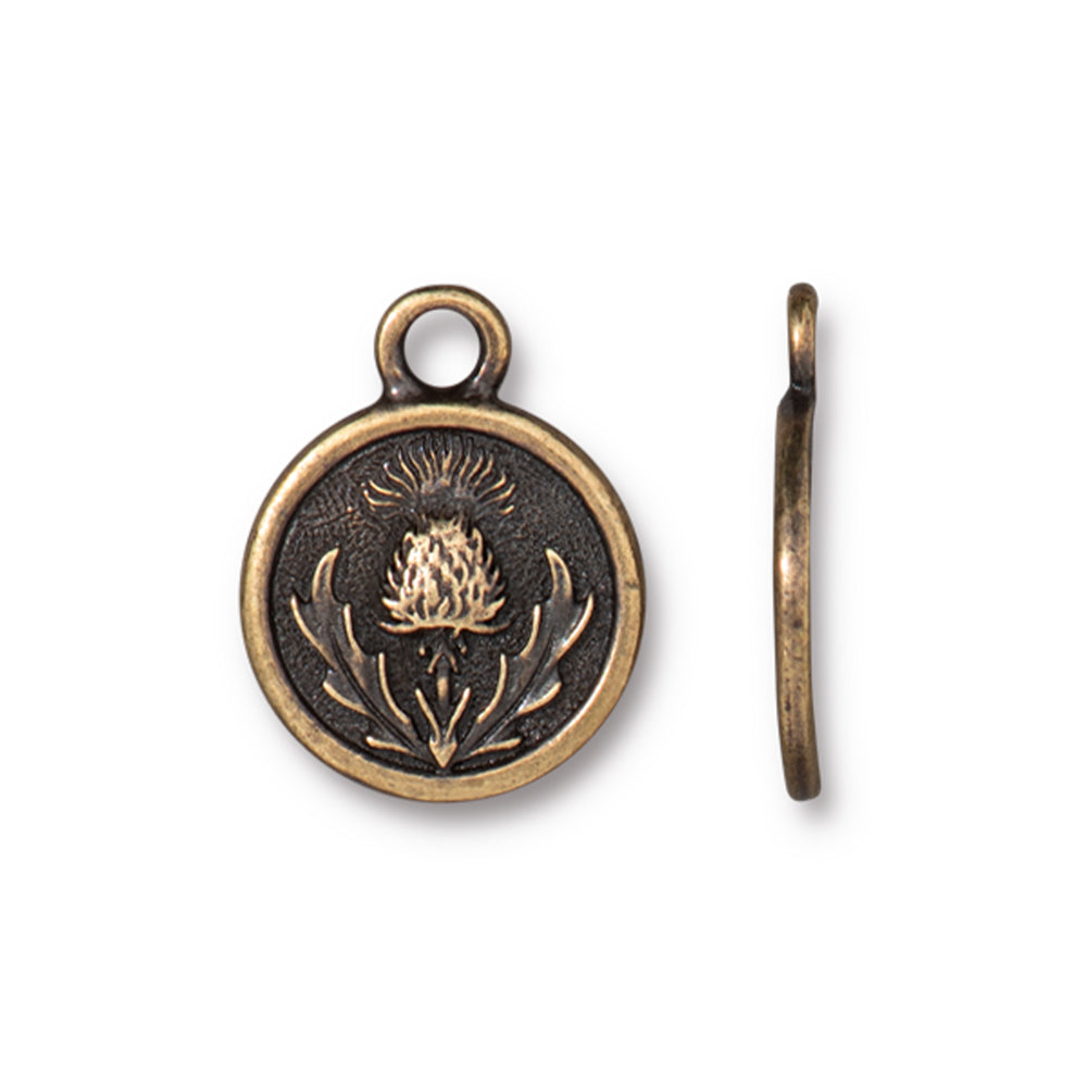 Charm, Thistle 14.5x18mm, Brass Oxide, by TierraCast (1 Piece)