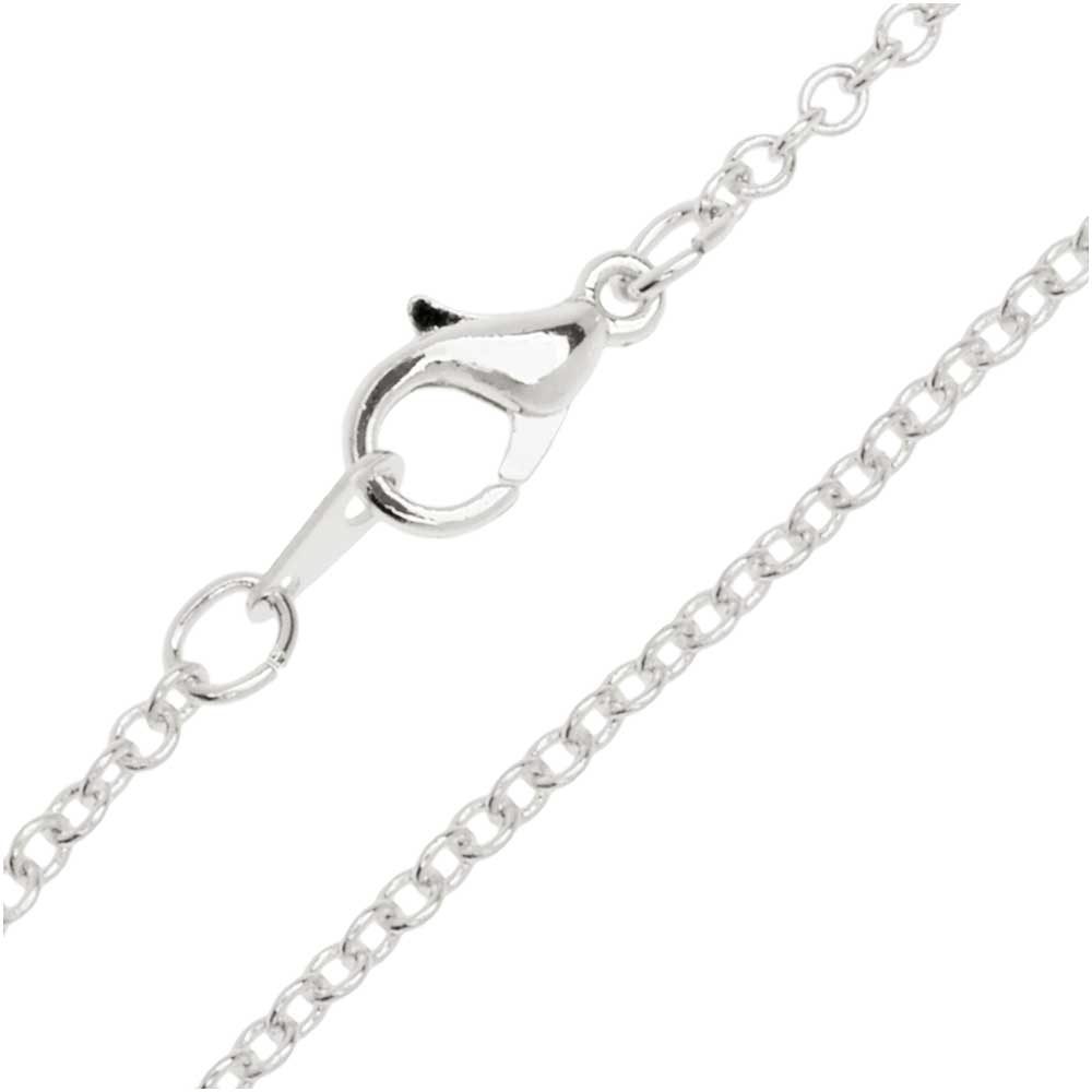 Finished Cable Chain Necklace, Oval Links with Lobster Clasp 2x1.8mm, 18 Inches, Silver Plated