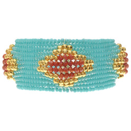 Herringbone Bubbles Bracelet in Turquoise and Coral