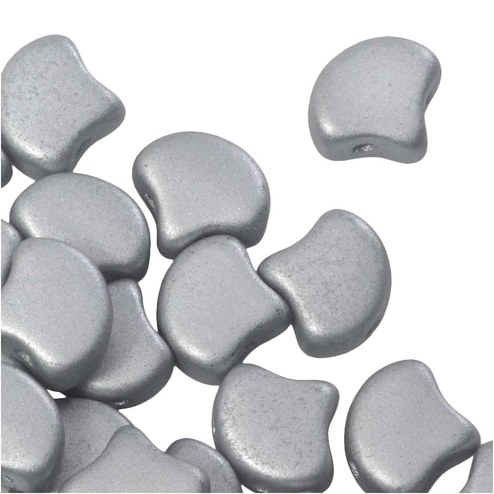 Czech Glass, 2-Hole Ginko Beads 7.5mm, Matte Metallic Silver (10 Grams)