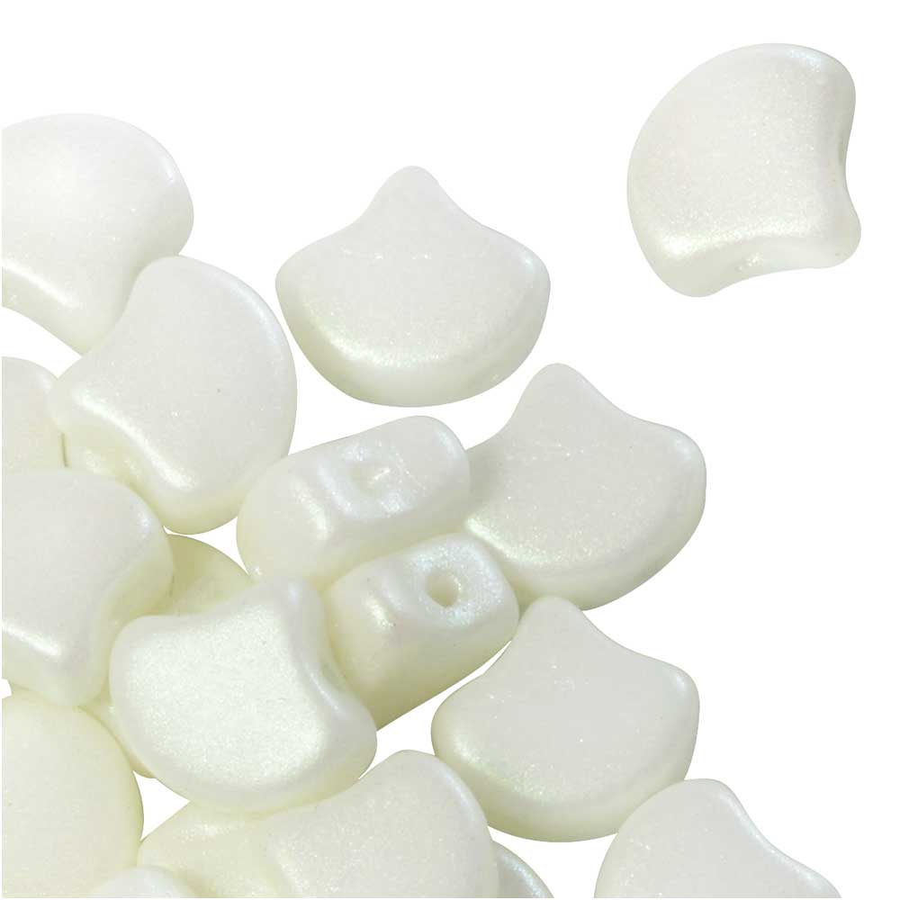 Czech Glass, 2-Hole Ginko Beads 7.5mm, Shimmer White (10 Grams)