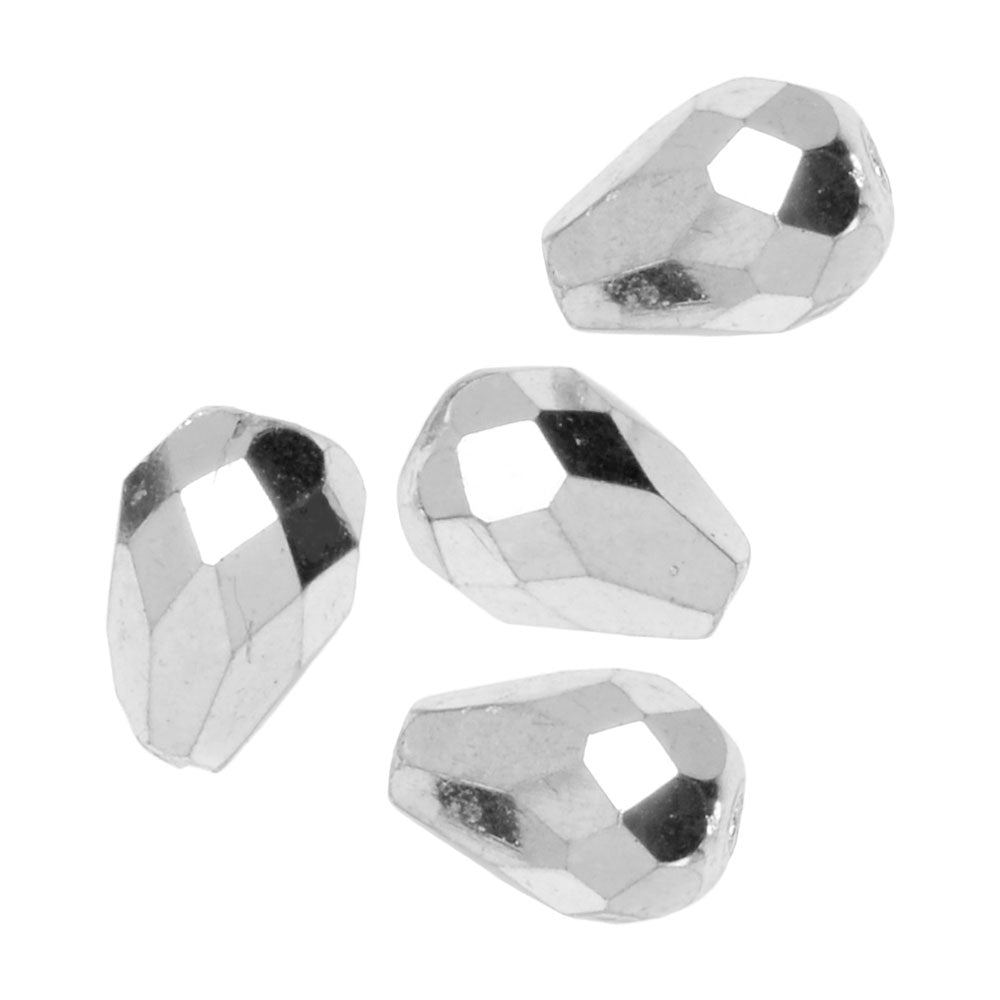 Czech Fire Polished Glass Beads, Teardrop 10x7mm, Silver Full-Coat (1 Strand)