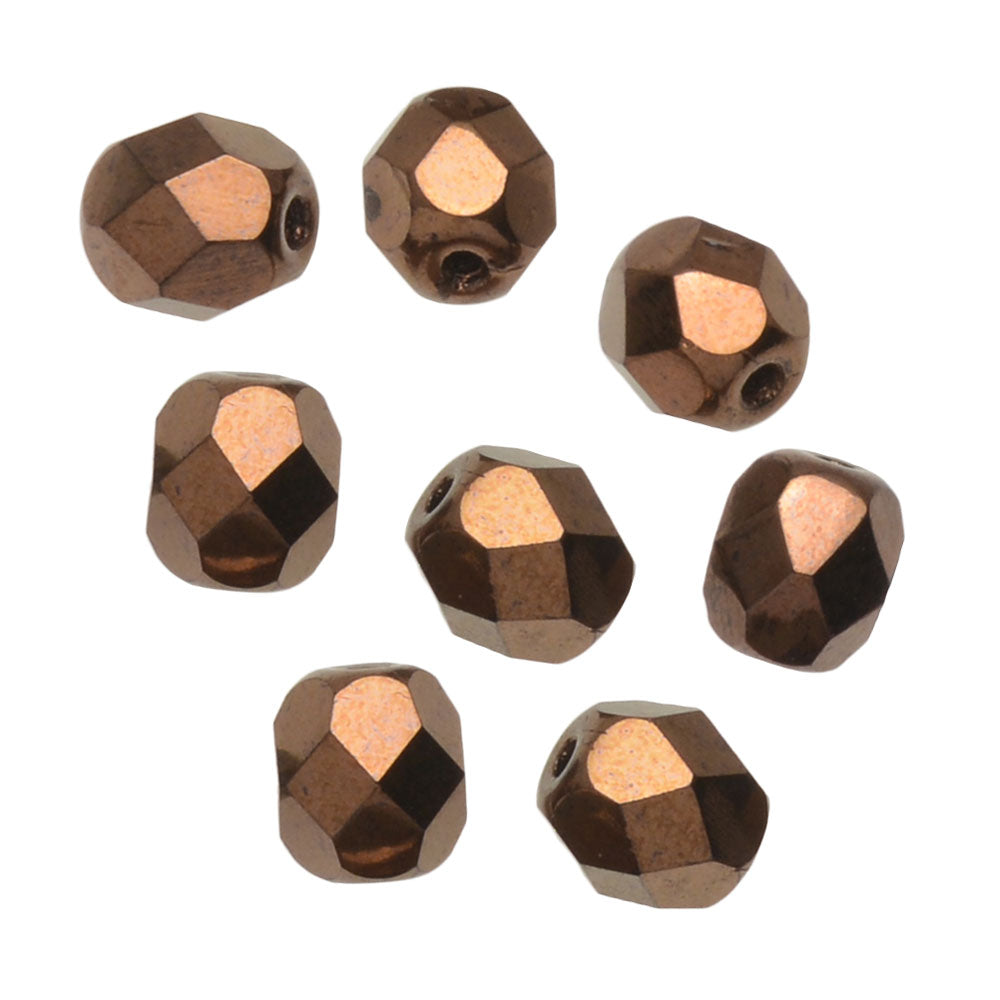 Czech Fire Polished Glass Beads, Round 6mm, Antique Copper Full-Coat (25 Pieces)