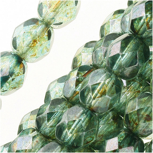 Czech Fire Polished Glass Beads 6mm Round Lumi Coated - Green (25 pcs)