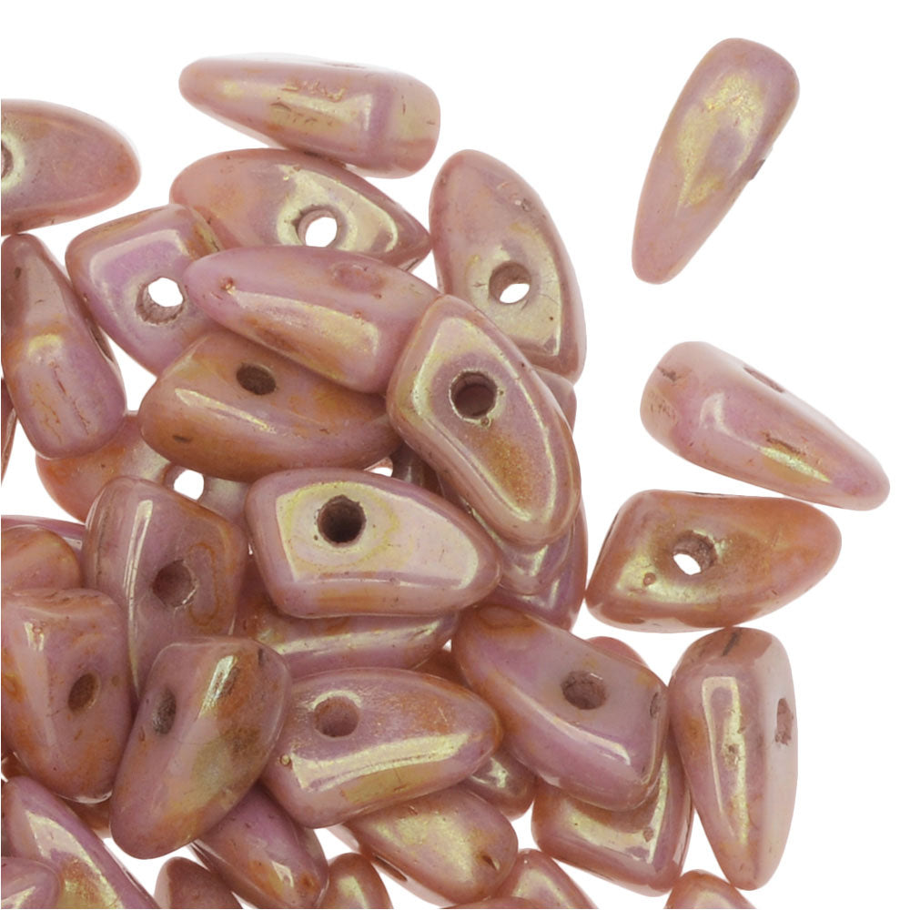 Czech Glass, Prong Beads 6x3.5mm, Opaque Rose / Gold Topaz Luster (2.5