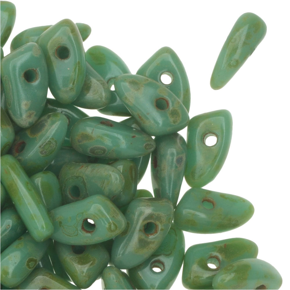 Czech Glass, Prong Beads 6x3.5mm, Opaque Turquoise Picasso (2.5
