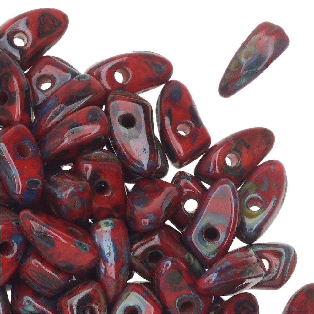 Czech Glass, Prong Beads 6x3.5mm, Opaque Red Picasso (2.5
