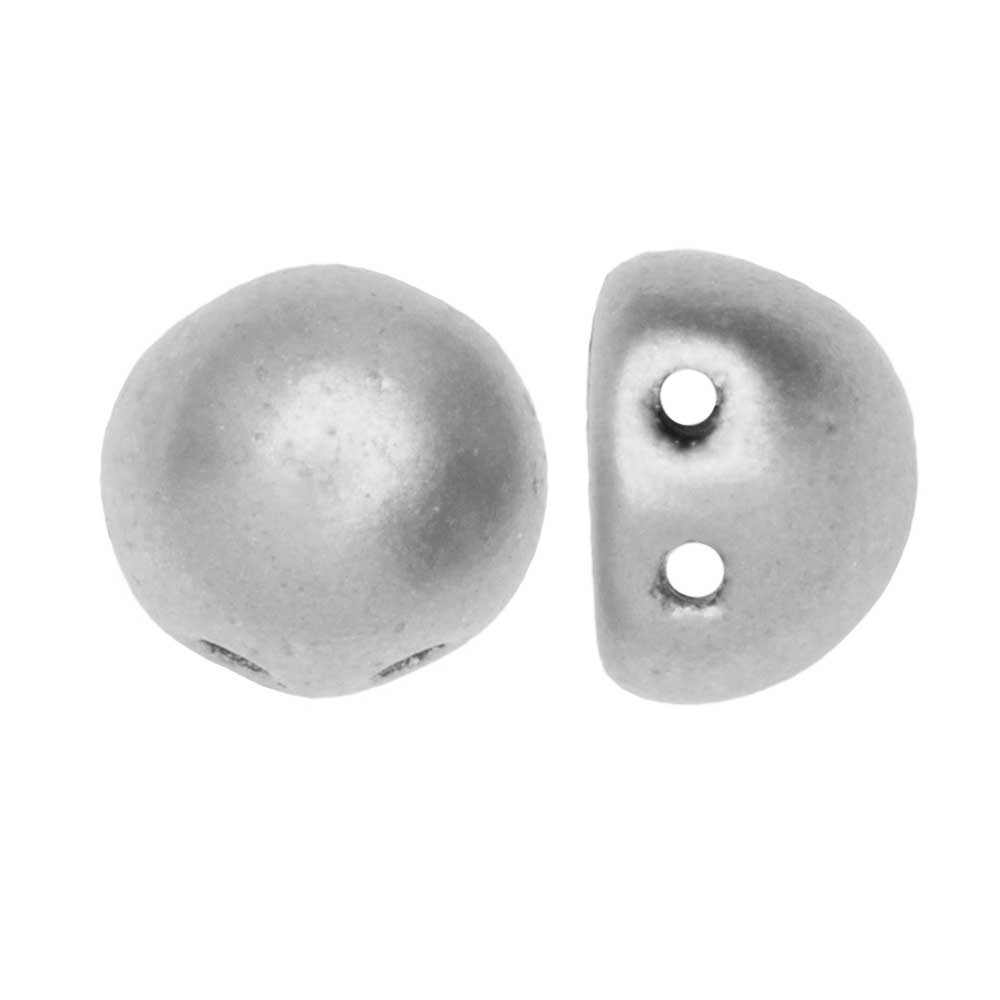 CzechMates Glass, 2-Hole Round Cabochon Beads 7mm Diameter, Matte Metallic Silver (2.5