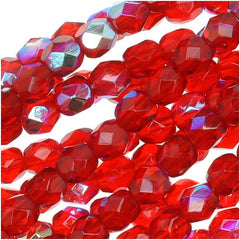 Fluted Fire-Polish Czech Glass Beads LT ROSALINE 9mm