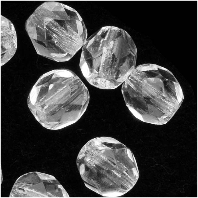 Czech Fire Polished Glass Beads 6mm Round 'Crystal Clear' (25 pcs)