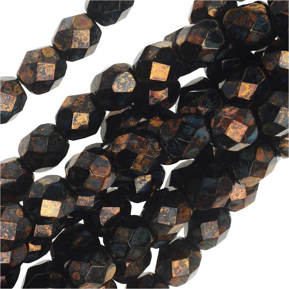 Czech Fire Polished Glass Beads 6mm Round Metallic Gold/Topaz (25 pcs)