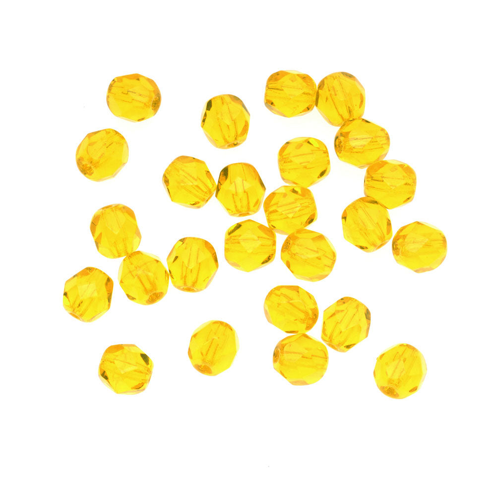 Czech Fire Polished Glass Beads 6mm Round Citrine (25 pcs)