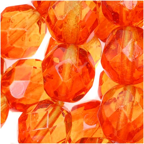 Czech Fire Polished Glass Two Toned Beads 8mm Round Orange Yellow (1 Strand)