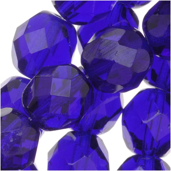 Czech Fire Polished Glass Beads 8mm Round Cobalt Blue (25 pcs)