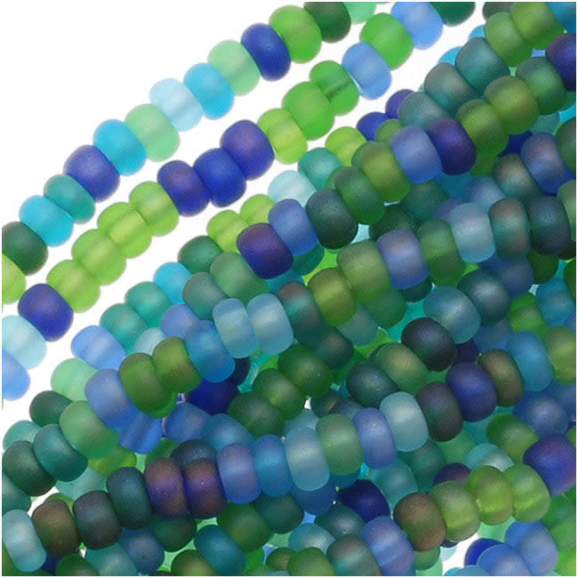 Czech Glass Seed Beads, 11/0 Round, 1 Hank, Oceanic Matte Blue Green AB Mix