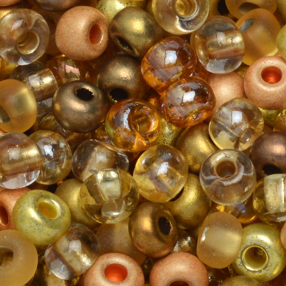 Czech Glass Seed Beads, 6/0 Round, All That Glitters Gold Mix (1 Ounce)