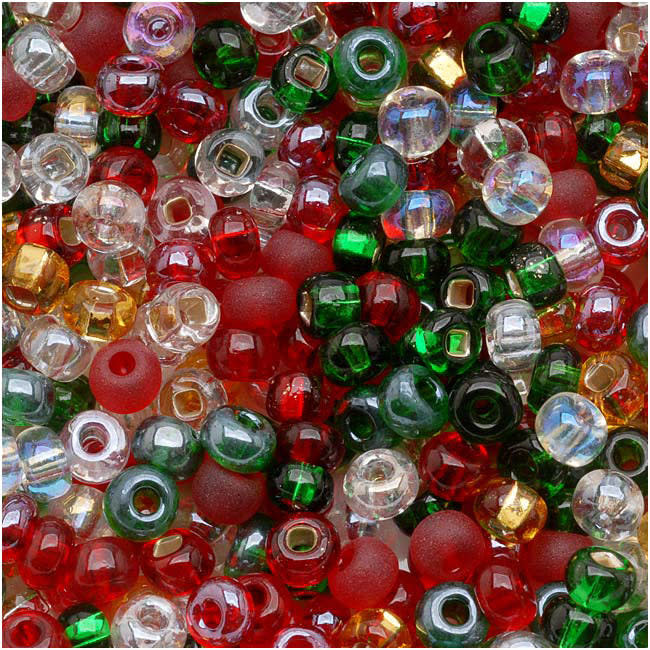 Czech Glass Seed Beads, 6/0 Round, Deck The Halls Christmas Mix (1 Ounce)