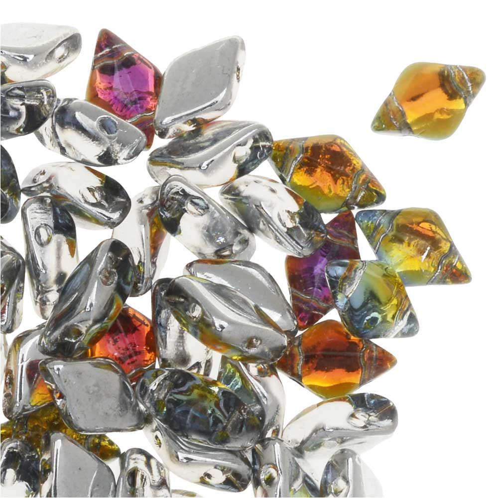 Czech Glass GemDuo, 2-Hole Diamond Shaped Beads 8x5mm, Backlit Tequila (2.5