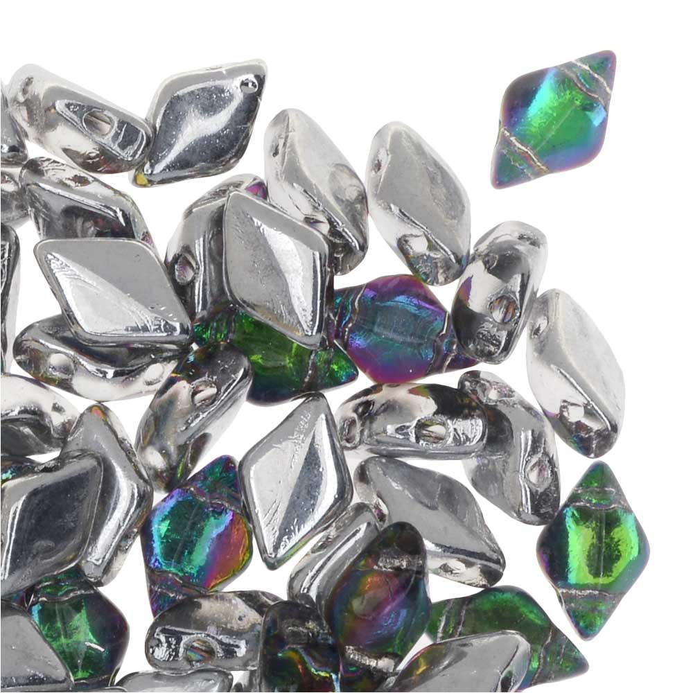 Czech Glass GemDuo, 2-Hole Diamond Shaped Beads 8x5mm, Backlit Spectrum (8 Grams)