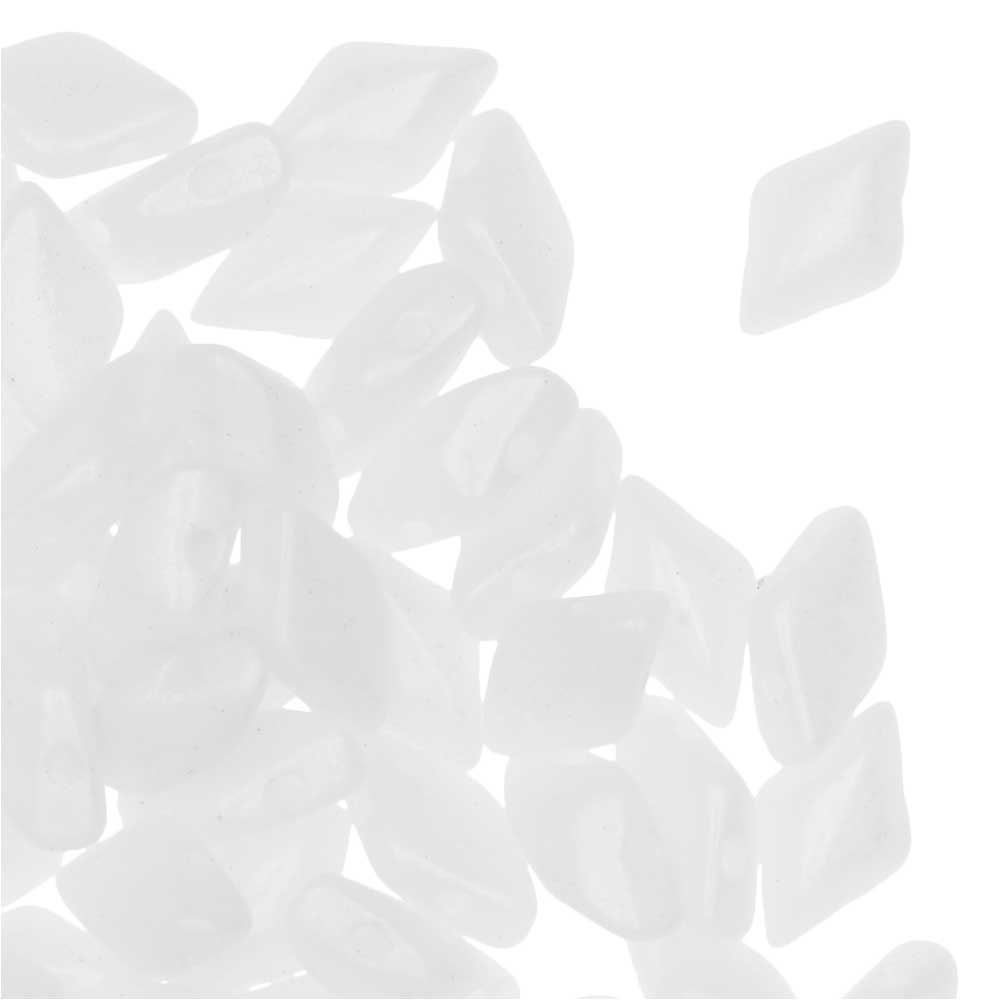 Czech Glass GemDuo, 2-Hole Diamond Shaped Beads 8x5mm, Pearl Shine White (8 Grams)