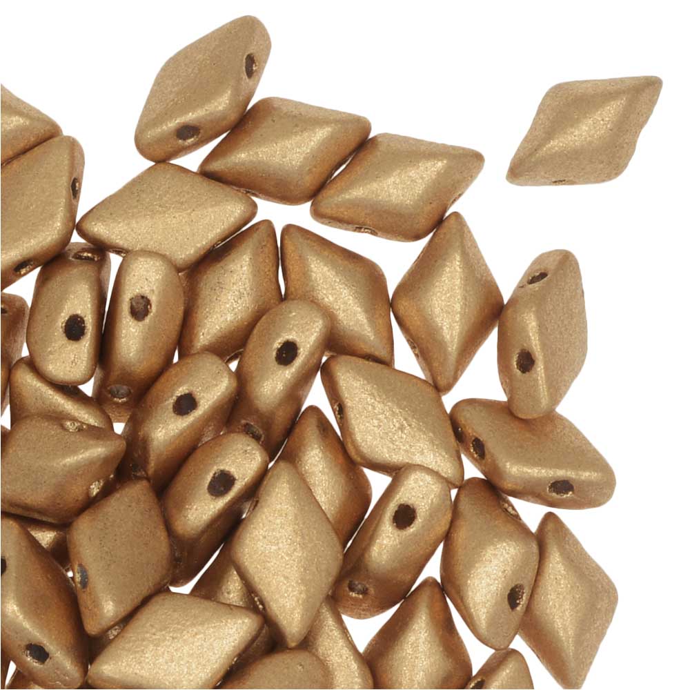 Czech Glass GemDuo, 2-Hole Diamond Shaped Beads 8x5mm, Bronze Pale Gold (8 Grams)