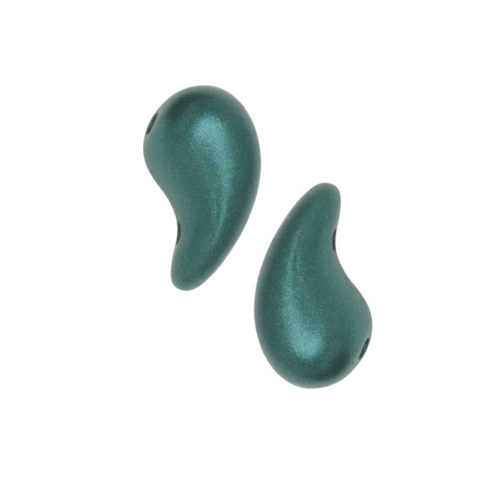 Czech Glass ZoliDuo, 2-Hole Curved Drop Beads 8x5mm LEFT, Alabaster / Pastel Dark Aqua (20 Pieces)