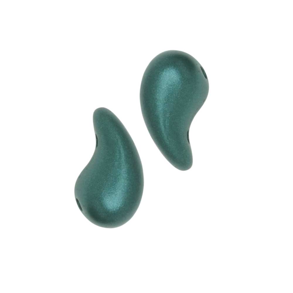 Czech Glass ZoliDuo, 2-Hole Curved Drop Beads 8x5mm RIGHT, Alabaster / Pastel Dark Aqua (20 Pieces)