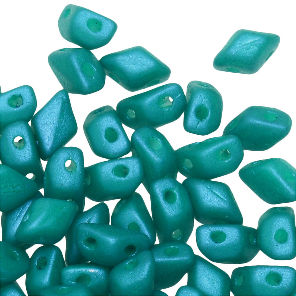 Czech Glass Mini GemDuo, 2-Hole Diamond Shaped Beads 6x4mm, Tropical Rainforest (8.5 Grams)