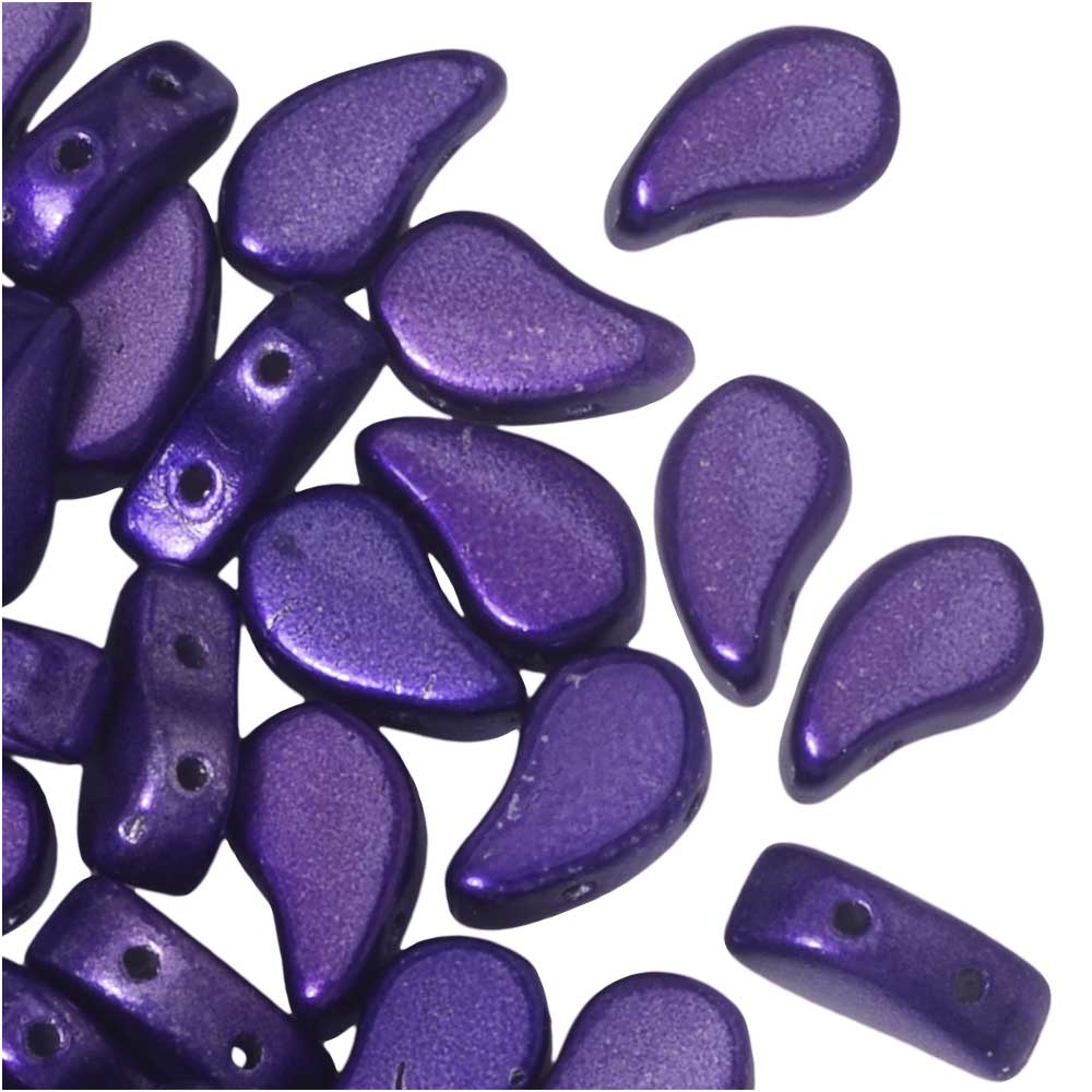 Czech Glass, 2-Hole Paisley Duo Beads 8x5mm, Metalust Purple (22 Gram Tube)