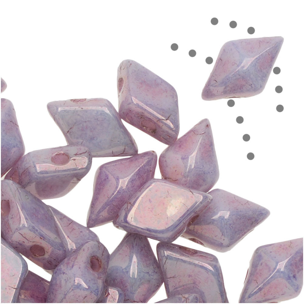 Czech Glass DiamonDuo, 2-Hole Diamond Shaped Beads 5x8mm, Chalk Lumi Purple (10 Gram Pack)