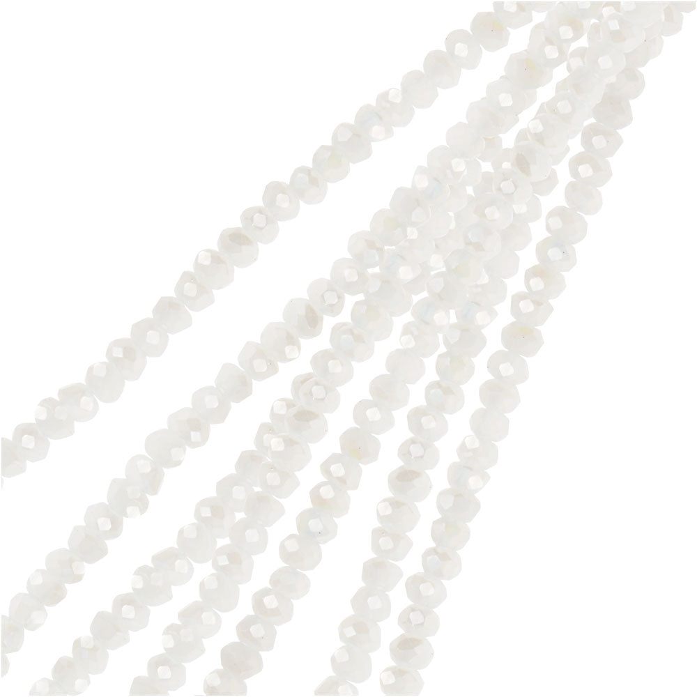 Crystal Beads, Faceted Rondelle 1.5x2.5mm, Opaque White Matte AB (2 Strands)