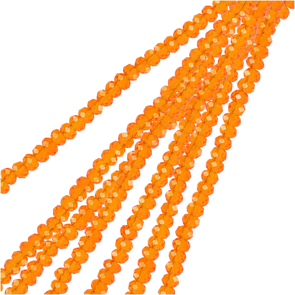 Crystal Beads, Faceted Rondelle 1.5x2.5mm, Transparent Orange (2 Strands)