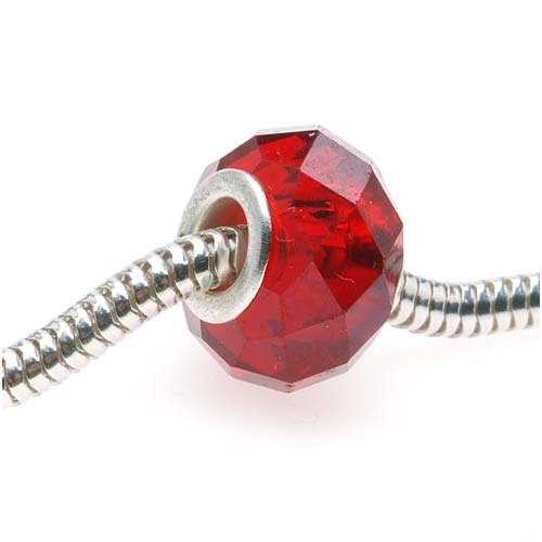 Faceted Glass European Style Large Hole Bead - Siam Ruby Red 14mm (1 pcs)