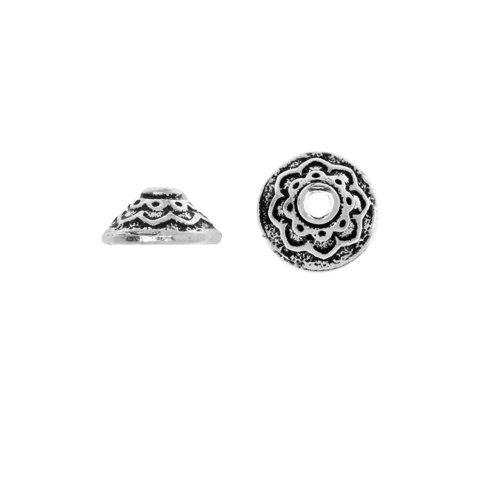 TierraCast Pewter, Bead Cap with Lotus Pattern 3.5x7.5mm, Antiqued Silver Plated (2 Pieces)