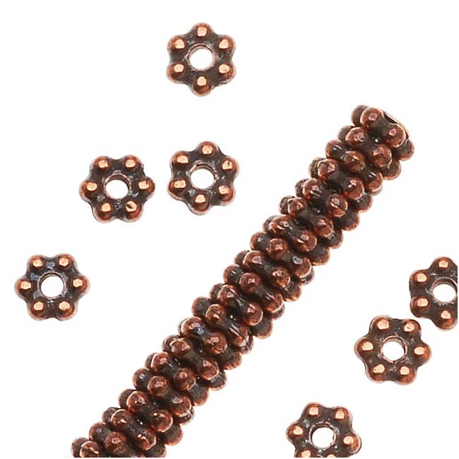 TierraCast Antique Copper Plated Pewter Daisy Spacer Beads 3mm (50 Pieces)